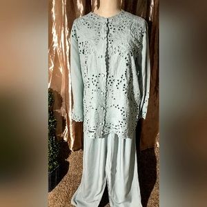 Bali Emerald - Resort, Lounge Wear - Camisole, Pants & Cut Out Lace Jacket